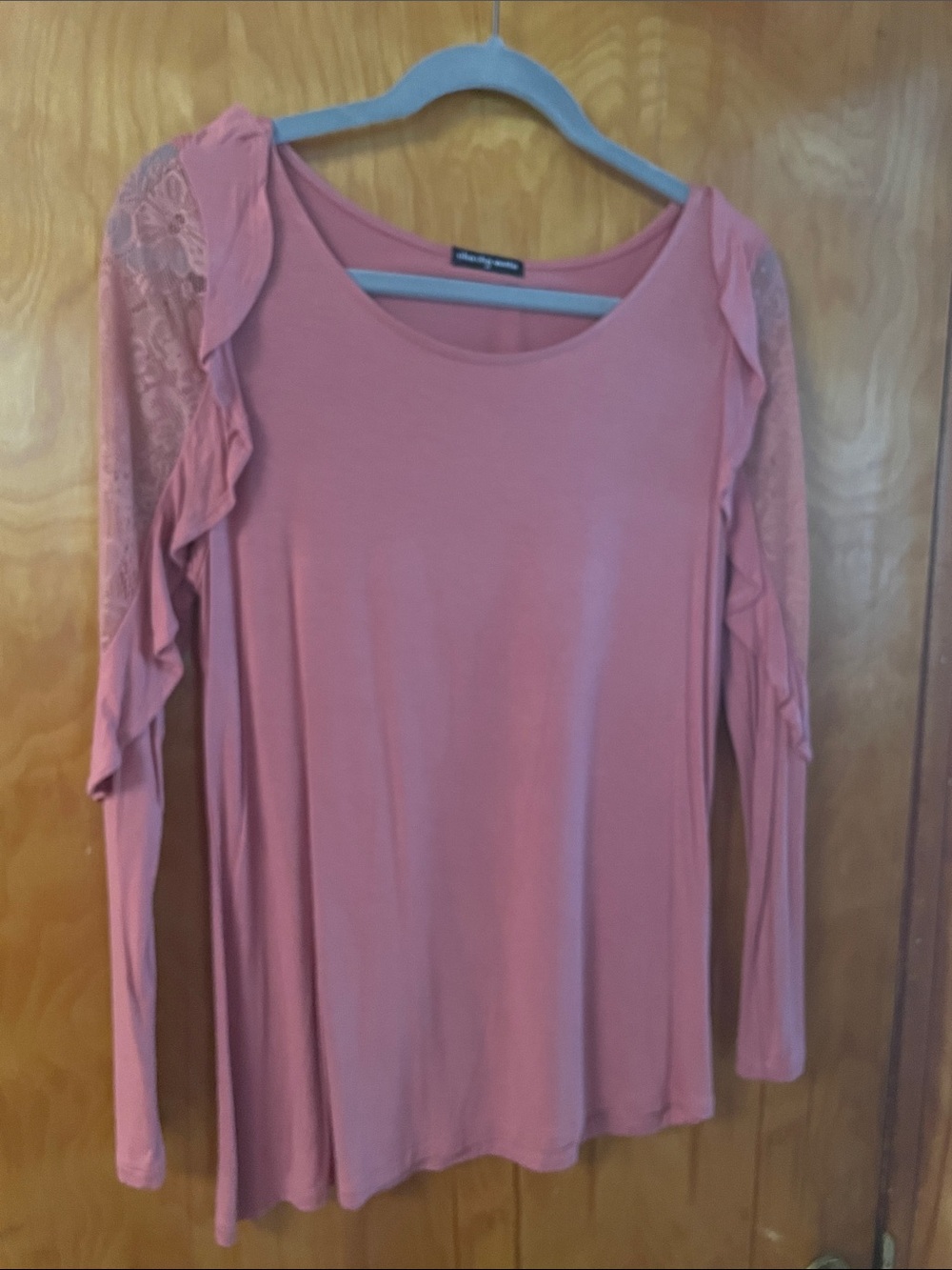 Cha Cha Vente Dusty Rose Long Sleeve Lace Ruffle Top